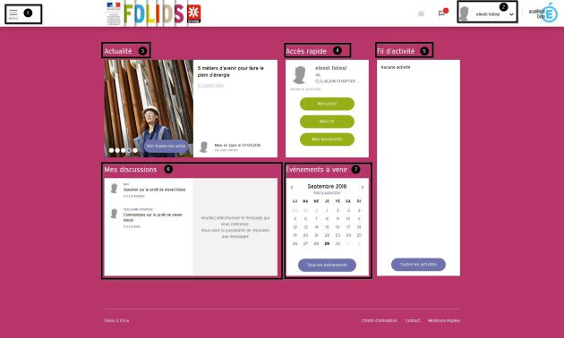 Page d'accueil de l'application Folios en connexion élève